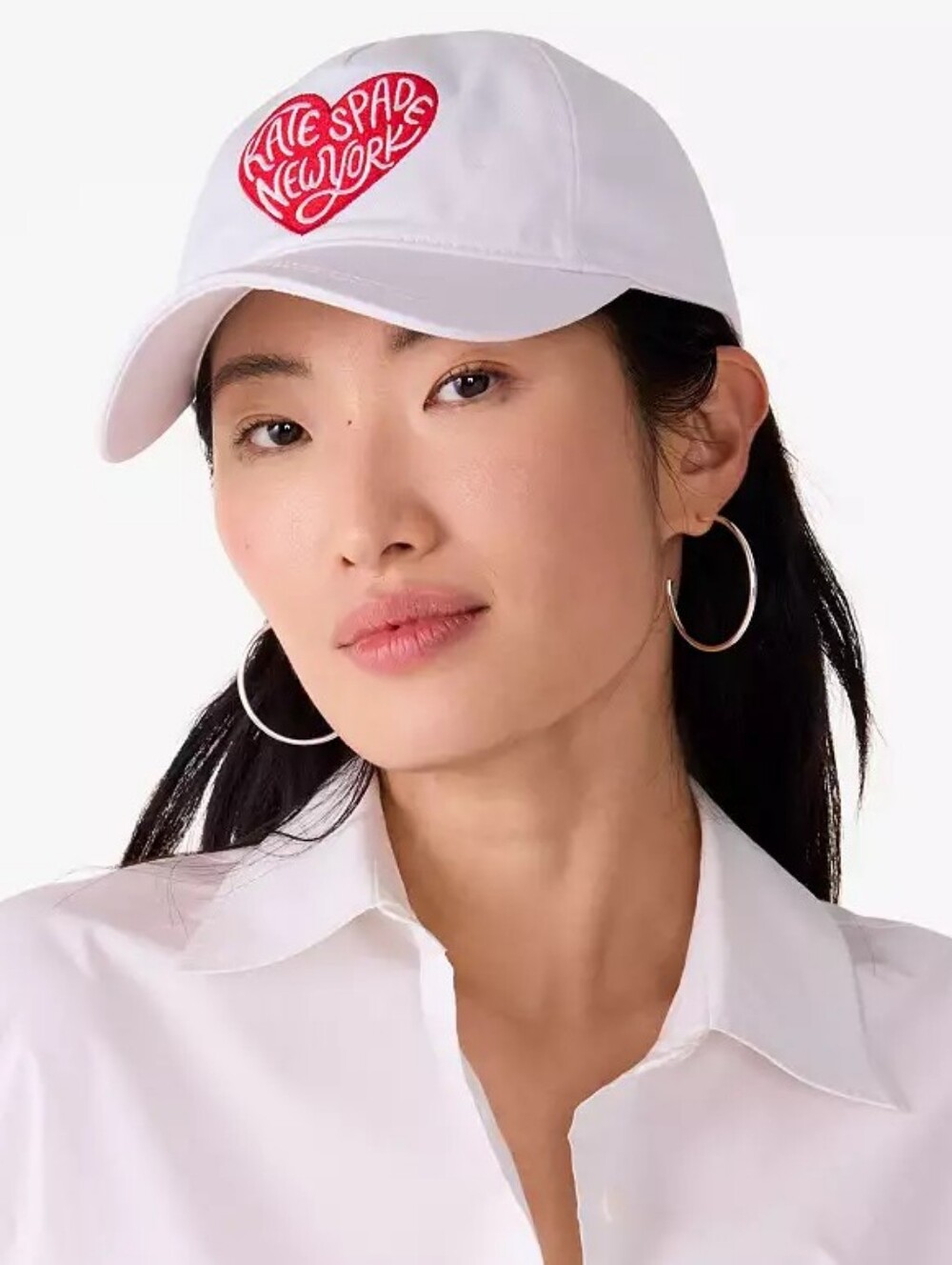 kate spade White Baseball Cap with Heart Detail